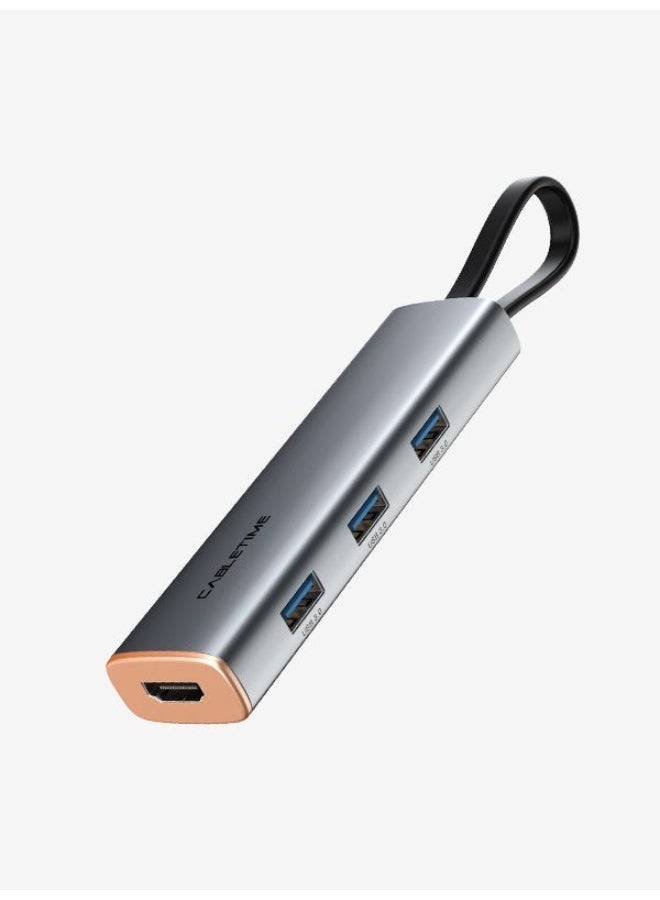 CABLETIME Portability 5-IN-1 USB-C to USB3.0×3+HDMI 4K60Hz +PD 100W Adapter - Image 1